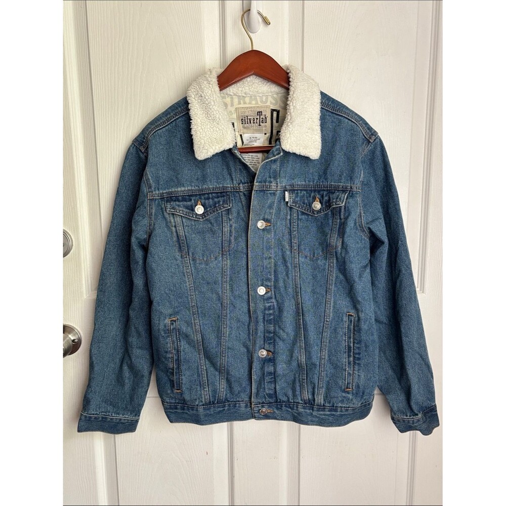 Levis Silvertab Denim jacket with white fleece lined collar size XL Jean jacket